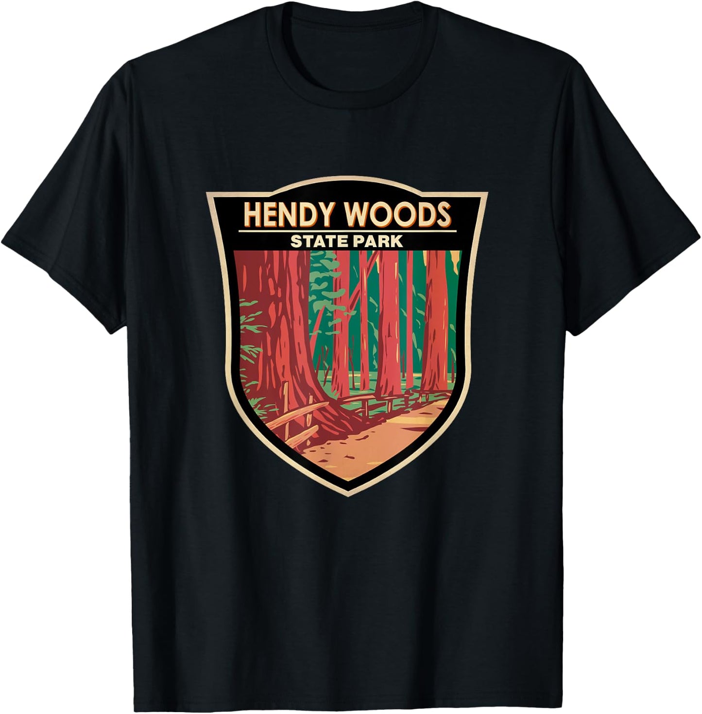 Hendy Woods State Park California Badge Vintage T-Shirt - T-Shirt | Black