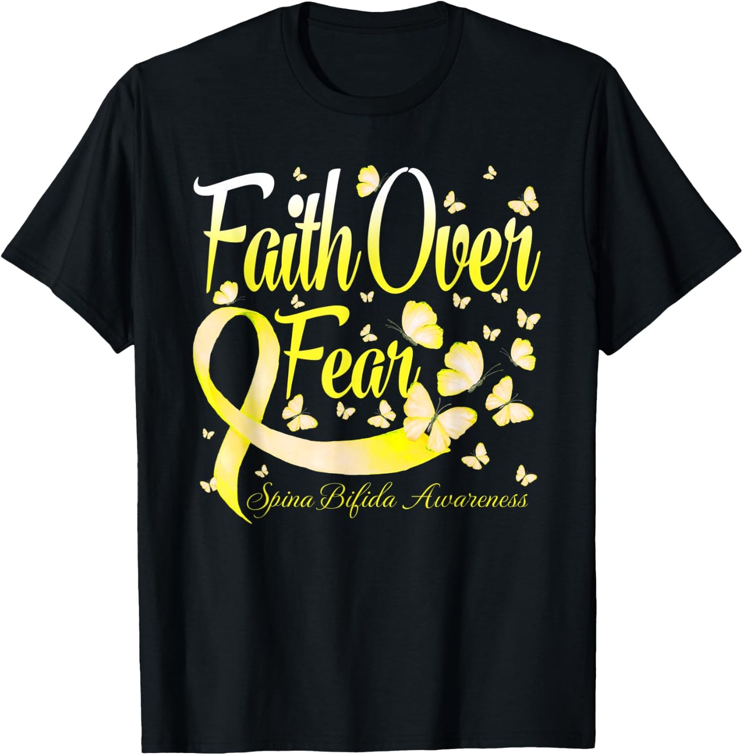 Faith Over Fear Spina Bifida Awareness Butterfly T-Shirt - T-Shirt | Black