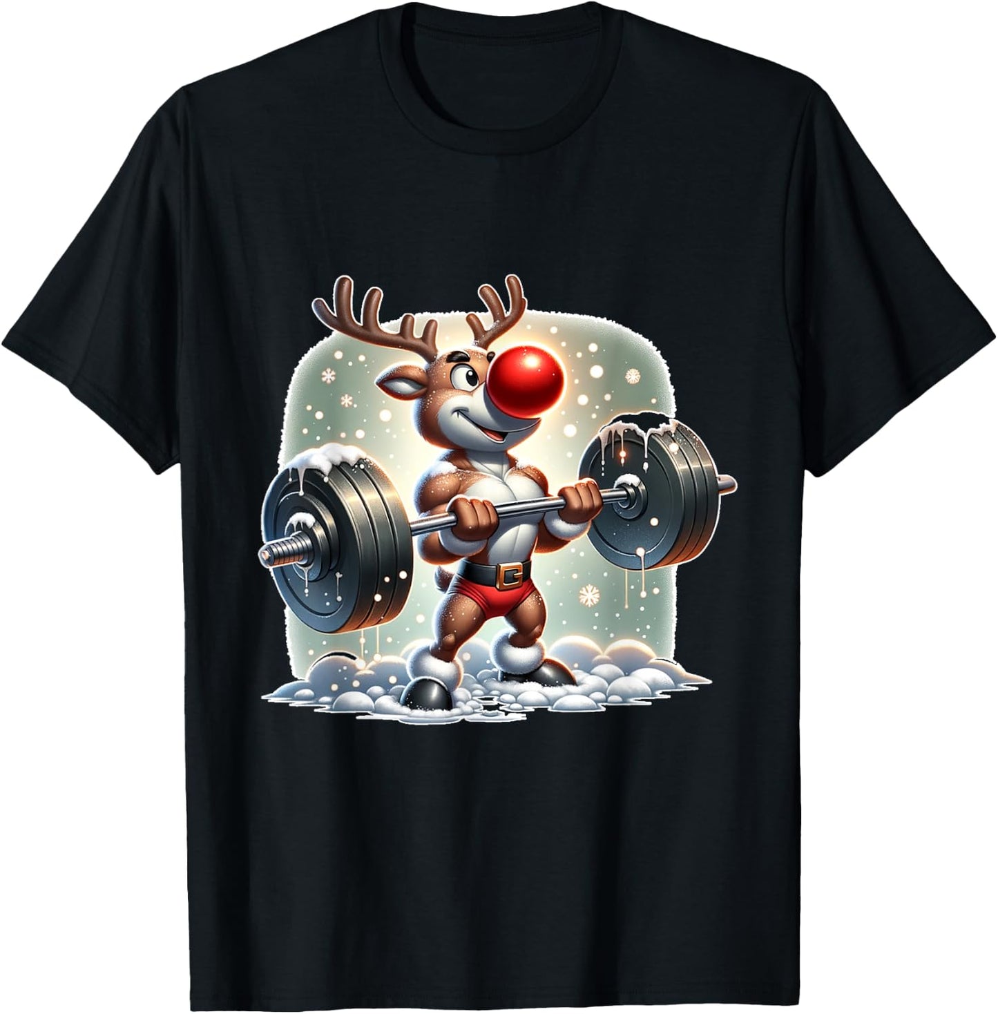Rudolph The Red Nose Reindeer Workout Gym Weightlifter Funny T-Shirt - T-Shirt | Black