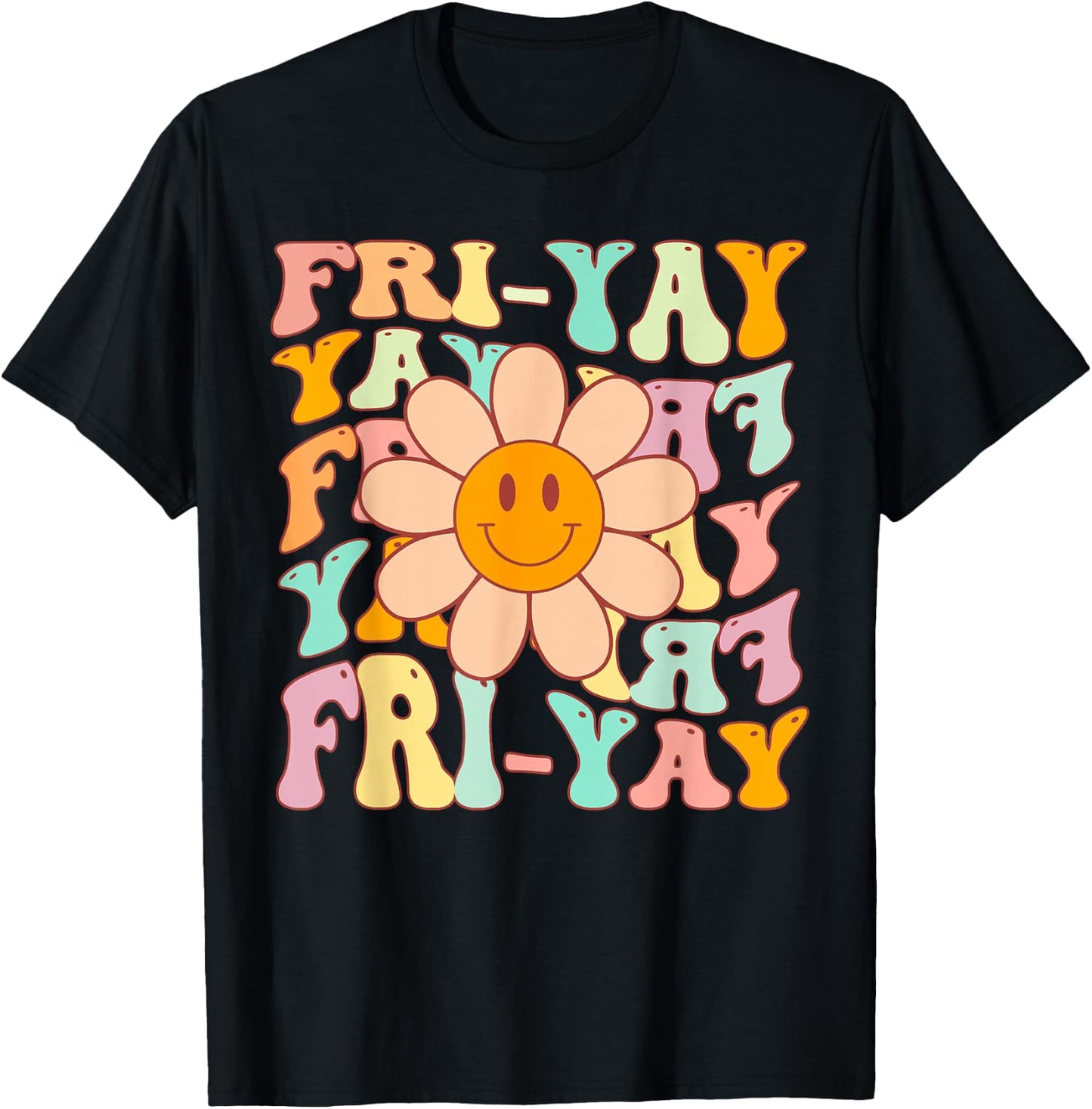 Funny Teacher Happy Friyay TGIF Friday Flower Back to School T-Shirt - T-Shirt | Black