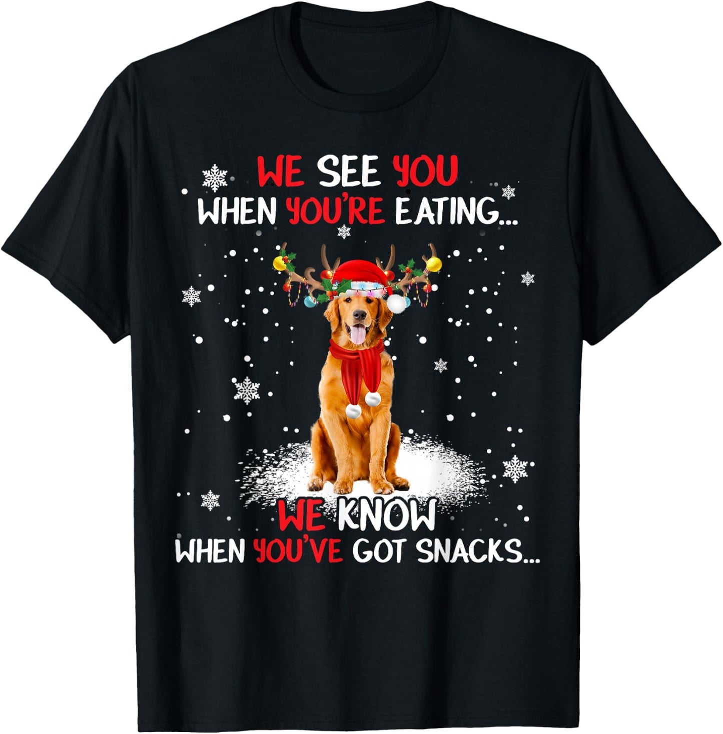 Santa Golden Retriever Reindeer Light Christmas Pajama T-Shirt - T-Shirt | Black