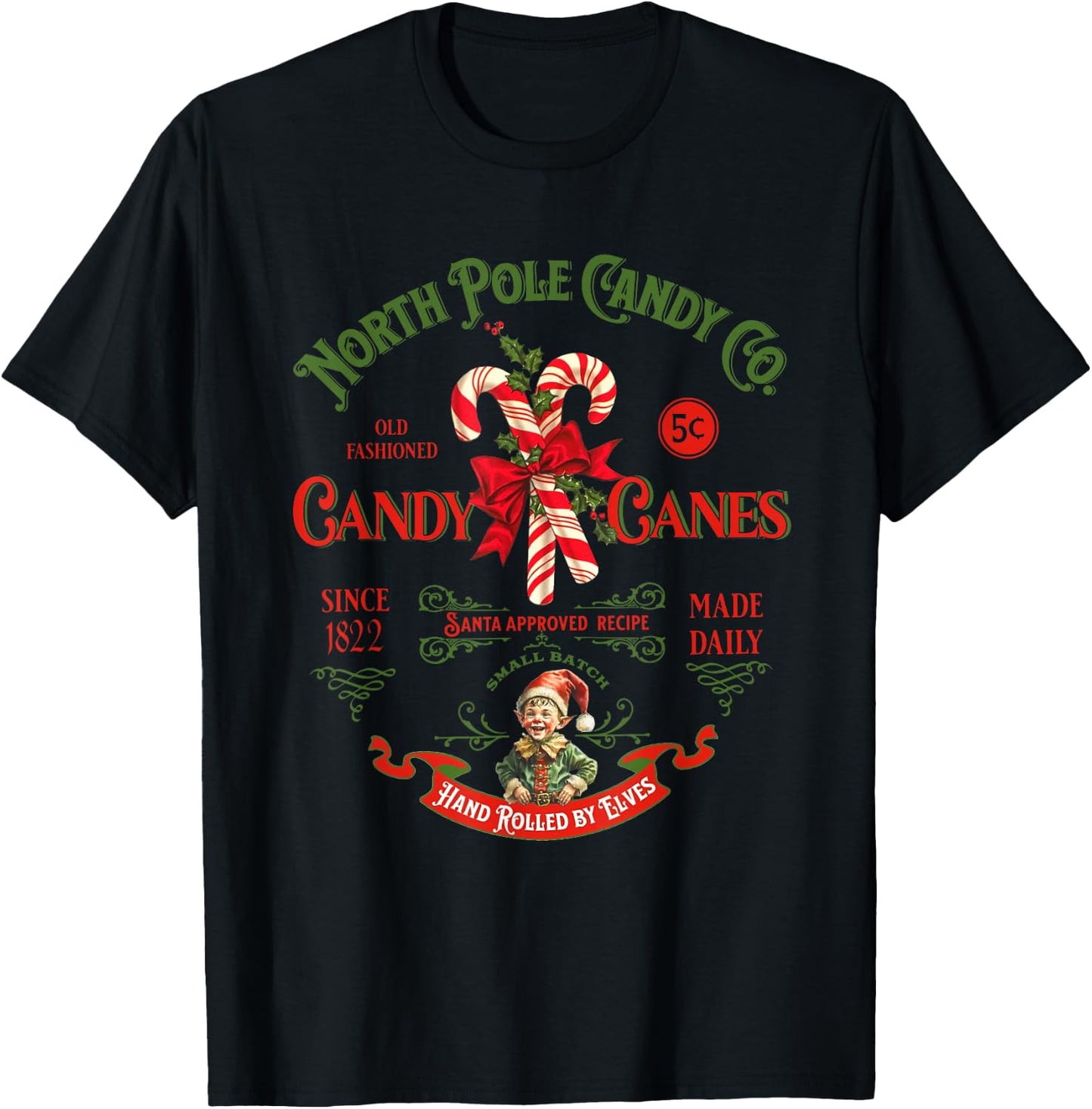 Vintage North Pole Candy CO. Candy Canes Funny Christmas T-Shirt - T-Shirt | Black