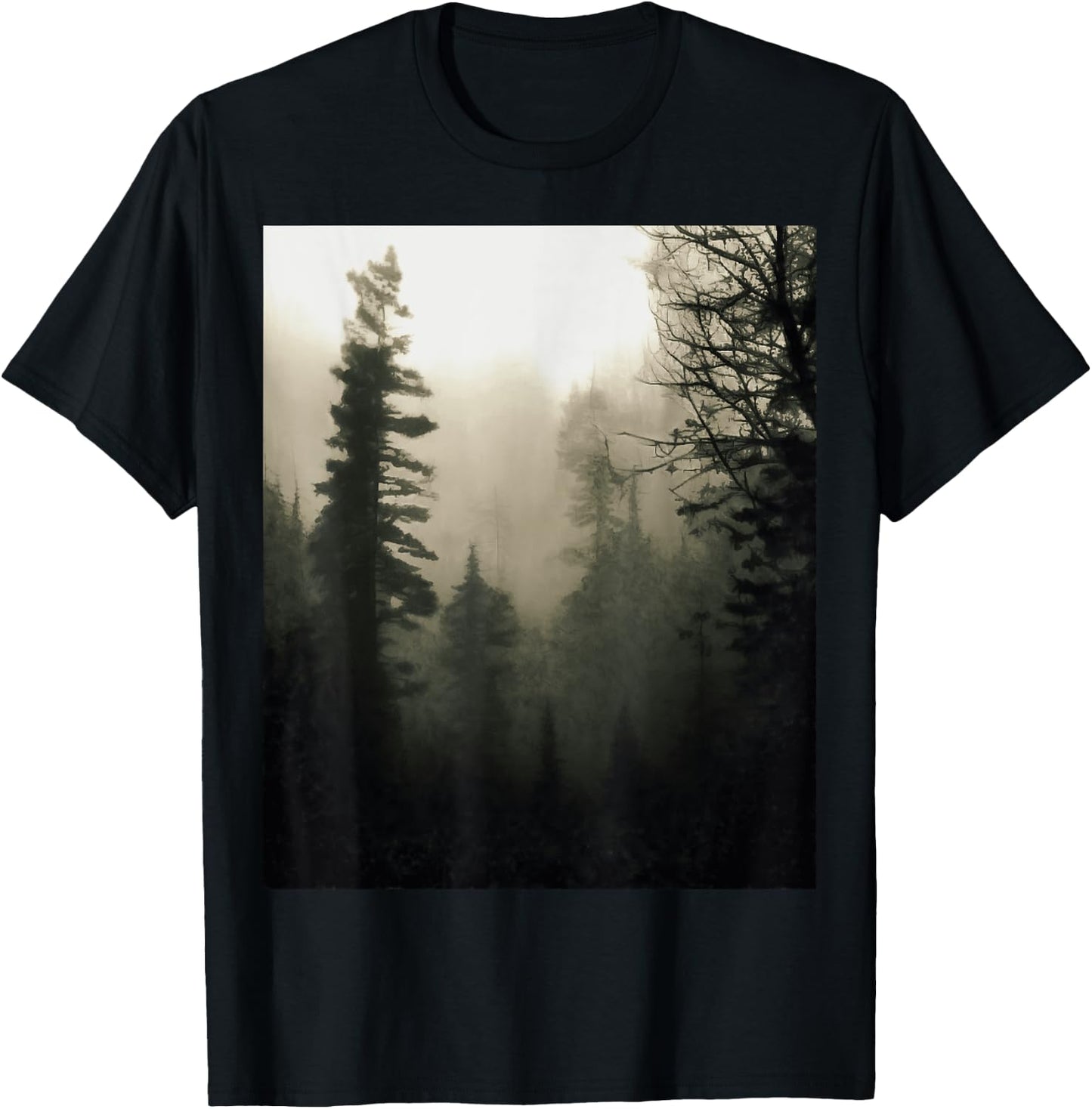 Moody Foggy Treescape Landscape Painting T-Shirt - T-Shirt | Black