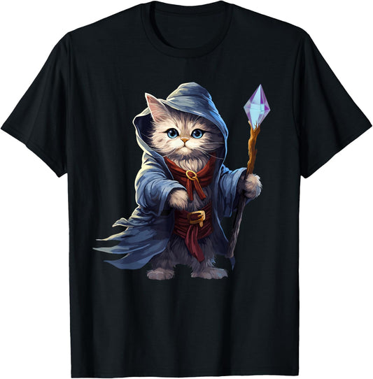 Wizard Cat, Funny Cat Wizard T-Shirt - T-Shirt | Black