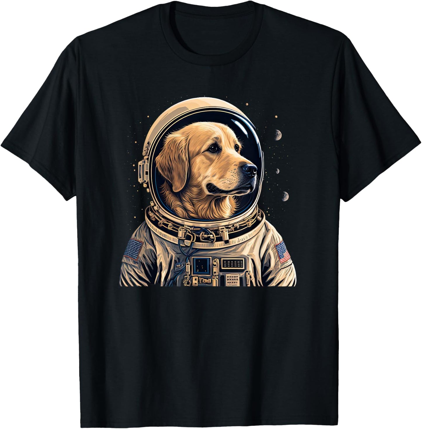 Funny Golden Retriever Astronaut in the space T-Shirt - T-Shirt | Black