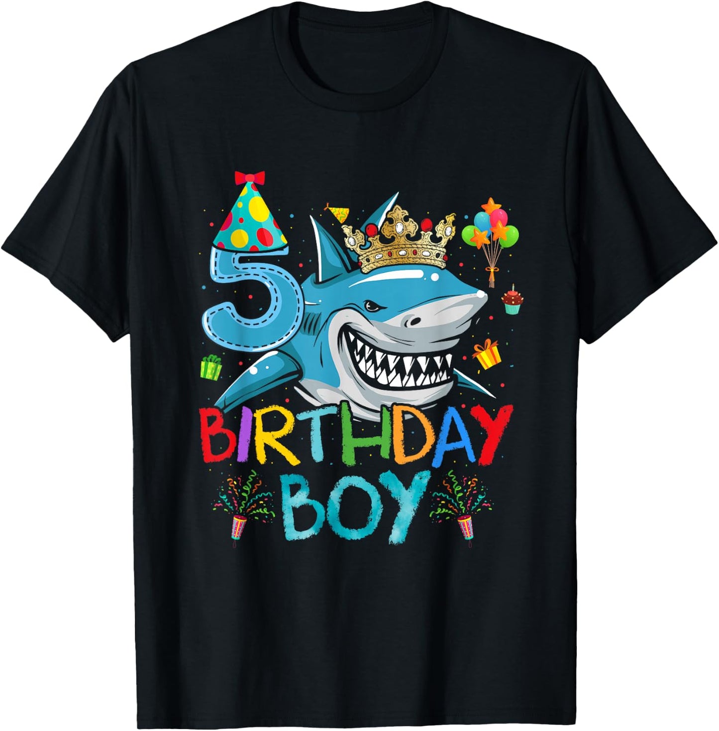 5th Birthday Shark Ocean Theme Party 5 Years Old For Boy T-Shirt - T-Shirt | Black