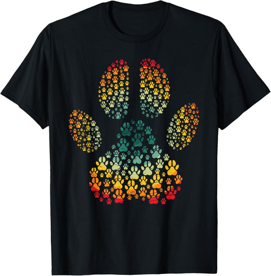 Vintage Dog Love Retro Paw Print Pet Lover Design for Dog T-Shirt - T-Shirt | Black