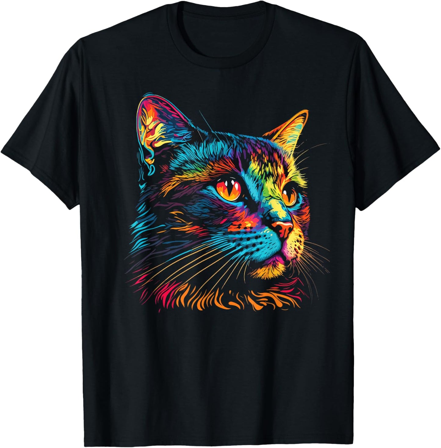 Cute Colorful Cat Head Art Face for Lover Cats Kitty Kitten T-Shirt - T-Shirt | Black