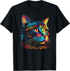 Cute Colorful Cat Head Art Face for Lover Cats Kitty Kitten T-Shirt - T-Shirt | Black