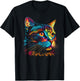 Cute Colorful Cat Head Art Face for Lover Cats Kitty Kitten T-Shirt - T-Shirt | Black