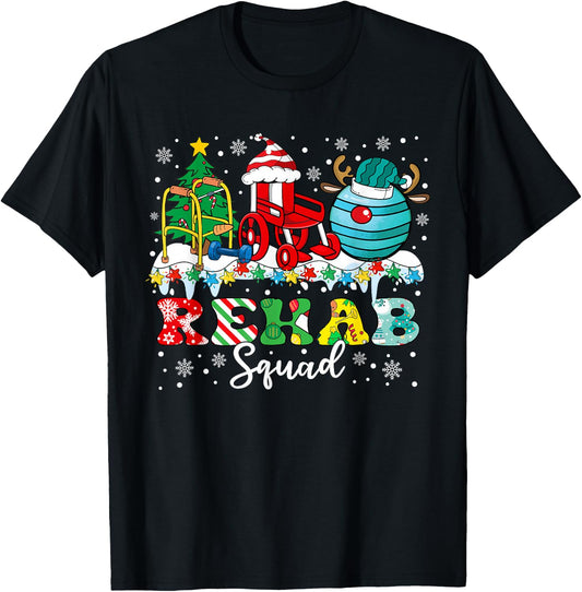 Rehab Squad Wheelchair Santa Reindeer Rehab Nurse Christmas T-Shirt - T-Shirt | Black