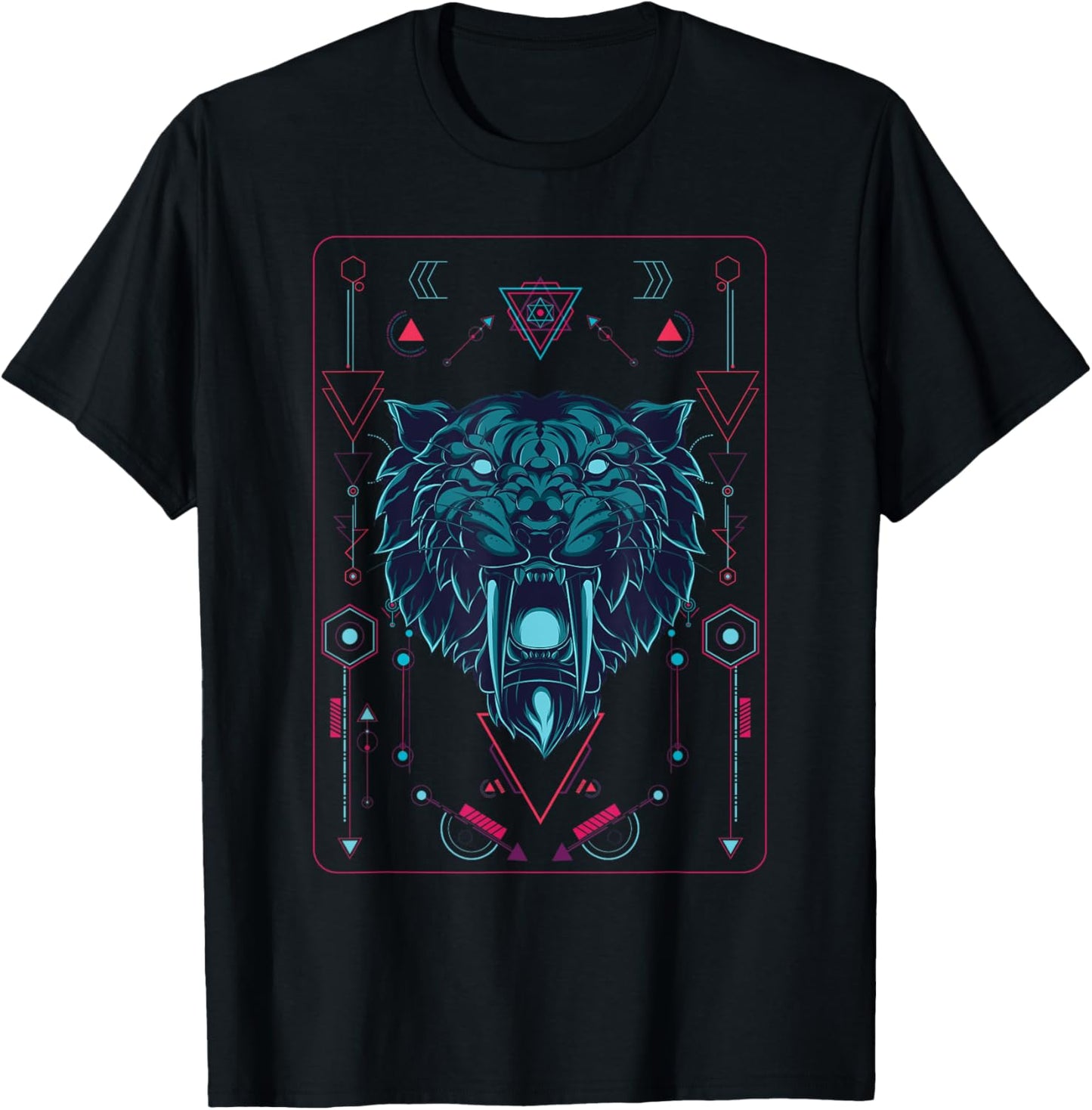 Native American geometric animal sabertooth tiger T-Shirt - T-Shirt | Black