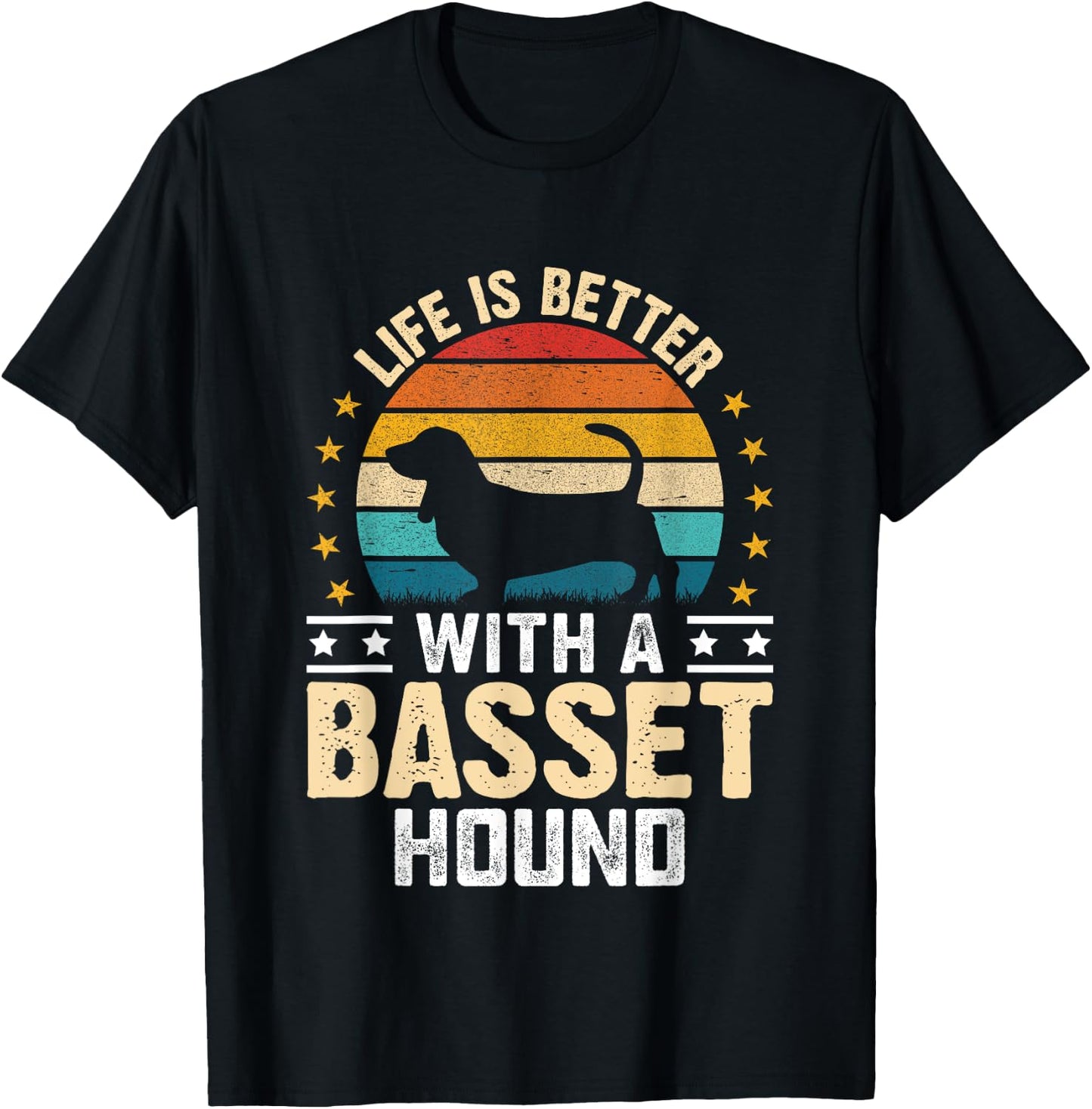 Life is Better with a Basset Hound- Dog Parent Pet Paw T-Shirt - T-Shirt | Black