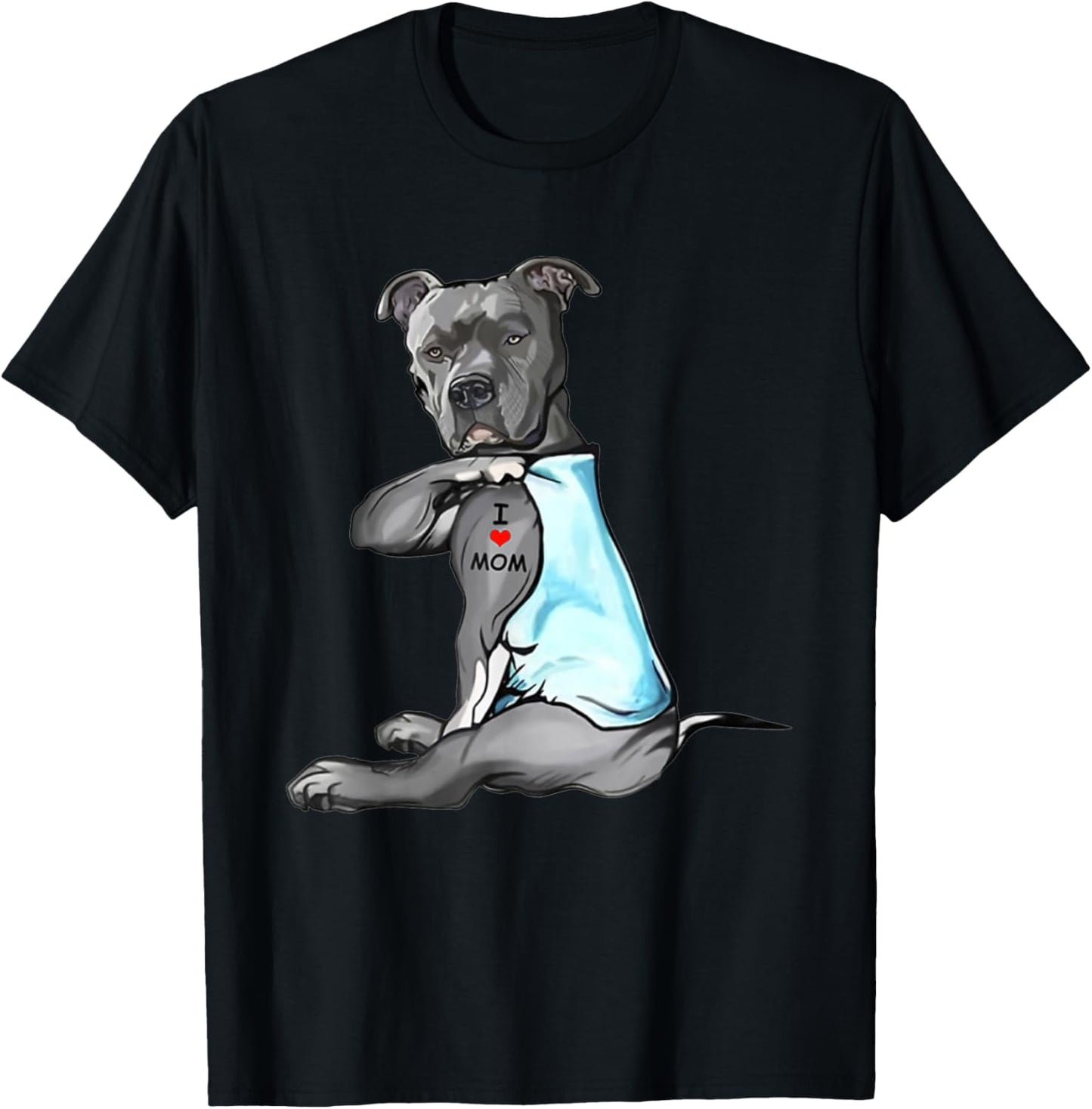 I Love Mom Tattoo Pitbull Dog Lovers Funny Mother's Day T-Shirt - T-Shirt | Black