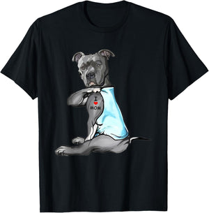 I Love Mom Tattoo Pitbull Dog Lovers Funny Mother's Day T-Shirt - T-Shirt | Black