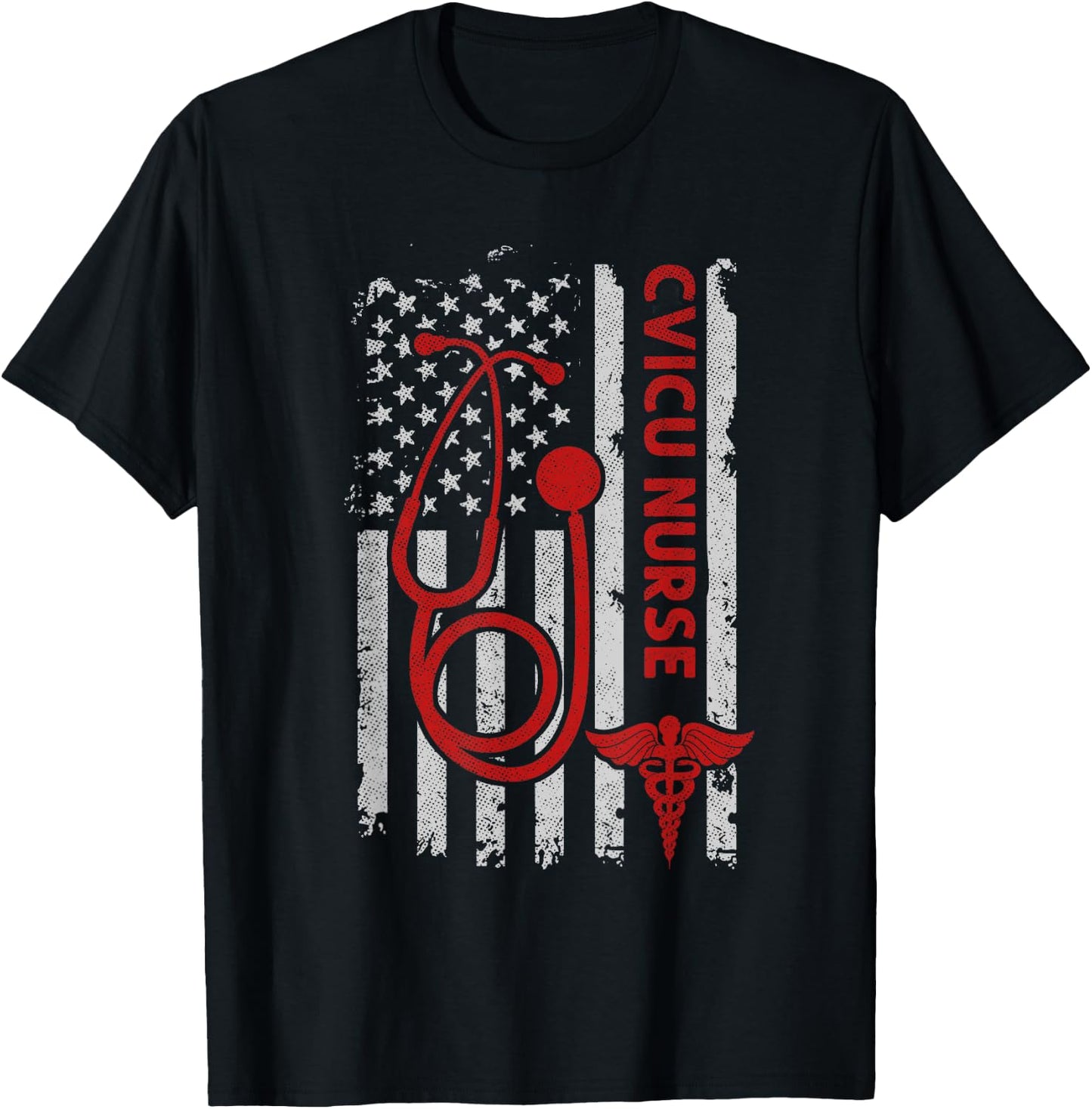Patriotic Cvicu Nurse American 4th Of July American Flag T-Shirt - T-Shirt | Black