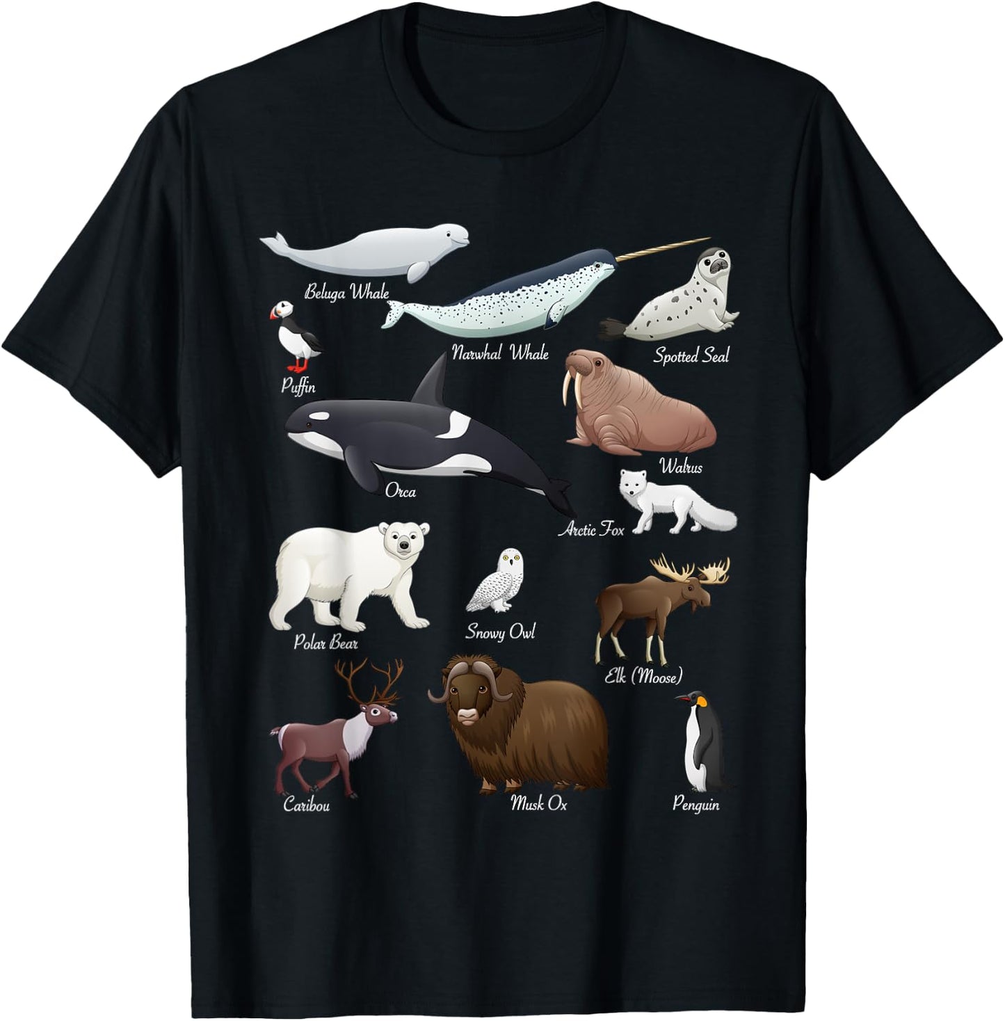 Arctic Wildlife Tundra Ecosystem Animal Names For Education T-Shirt - T-Shirt | Black