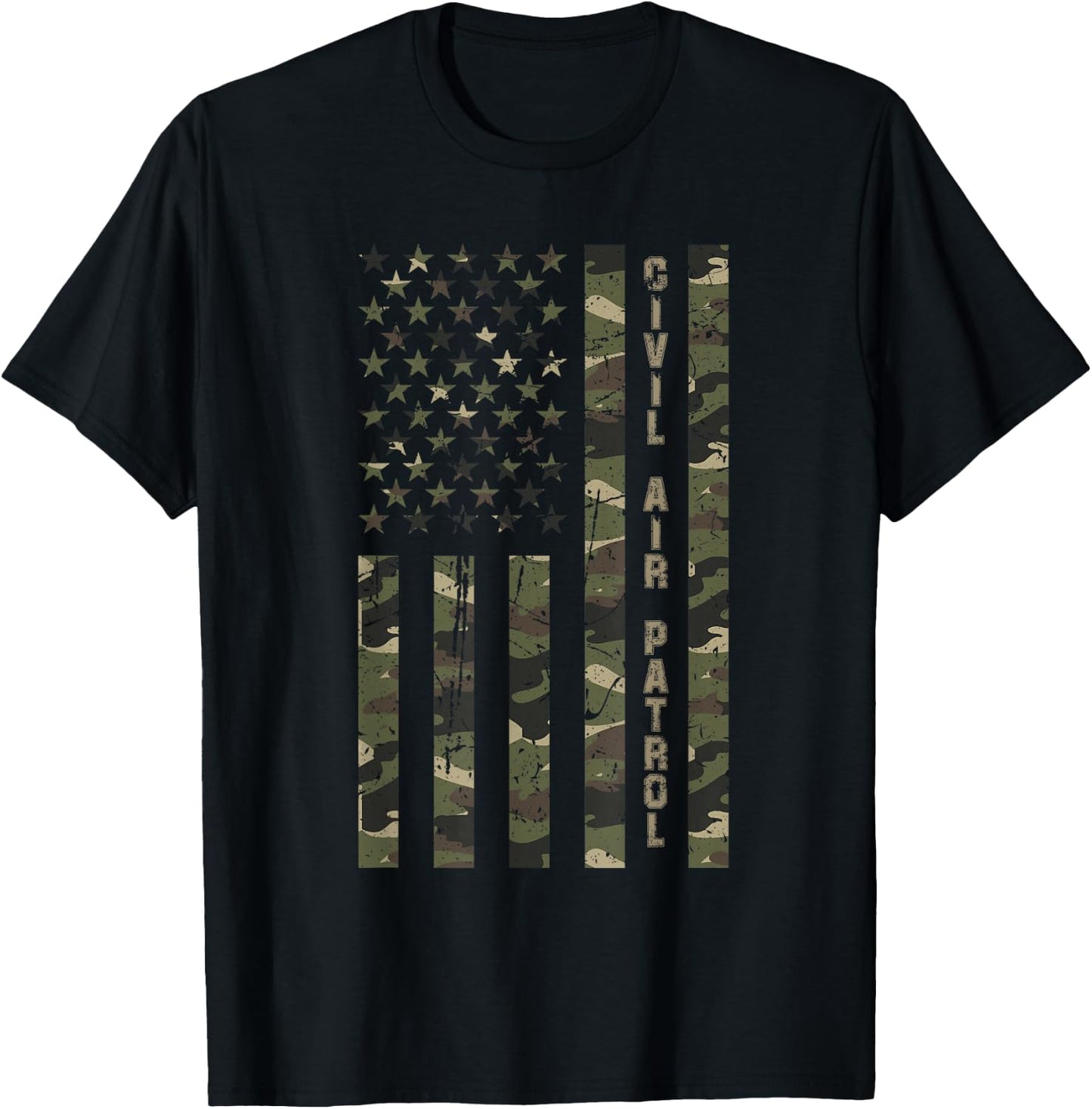 Civil Air Patrol United States Distressed Camo w US Flag T-Shirt - T-Shirt | Black