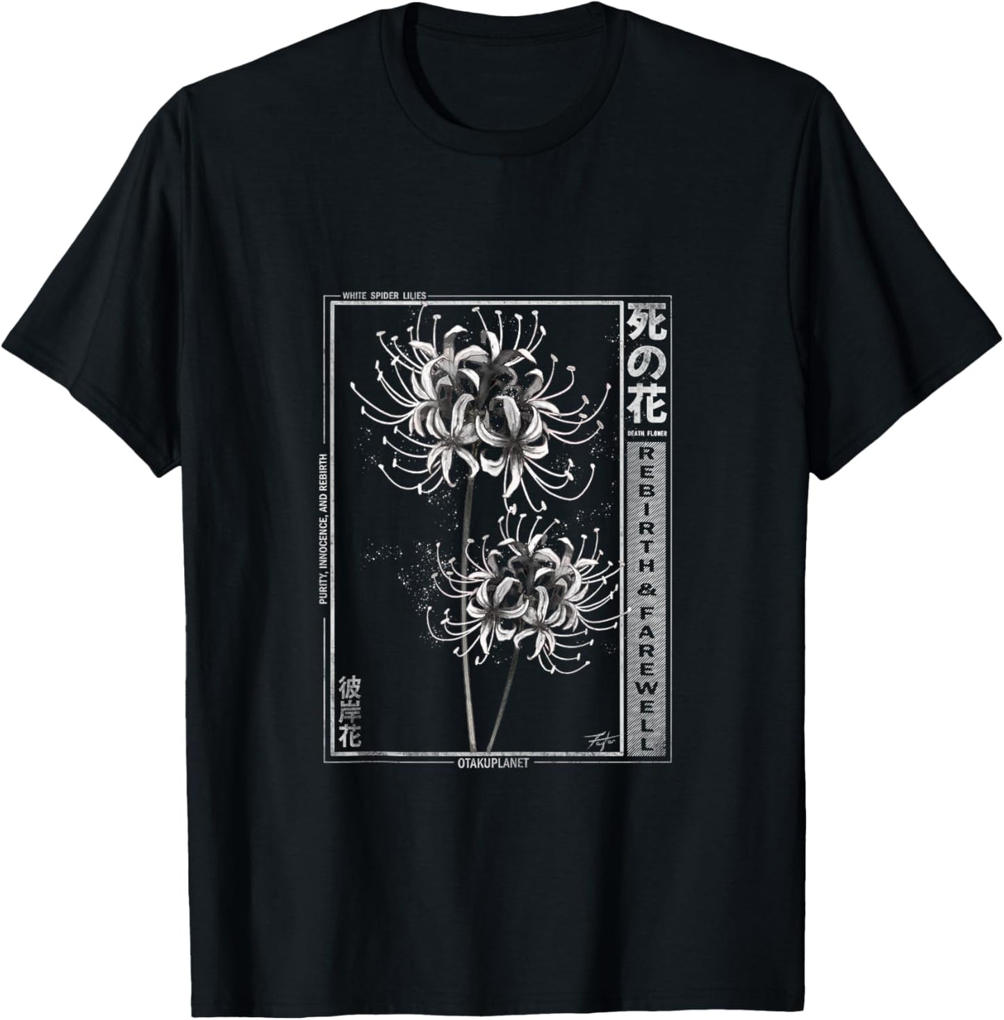 White Spider Lily in Japanese Grunge Anime Floral Aesthetic T-Shirt - T-Shirt | Black