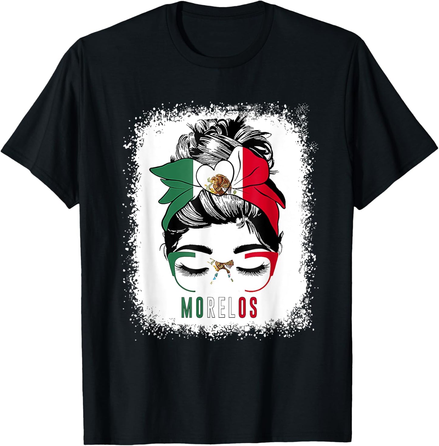 Morelos Girl Messy Bun Bandana And Glasses Mexico Mexican T-Shirt - T-Shirt | Black