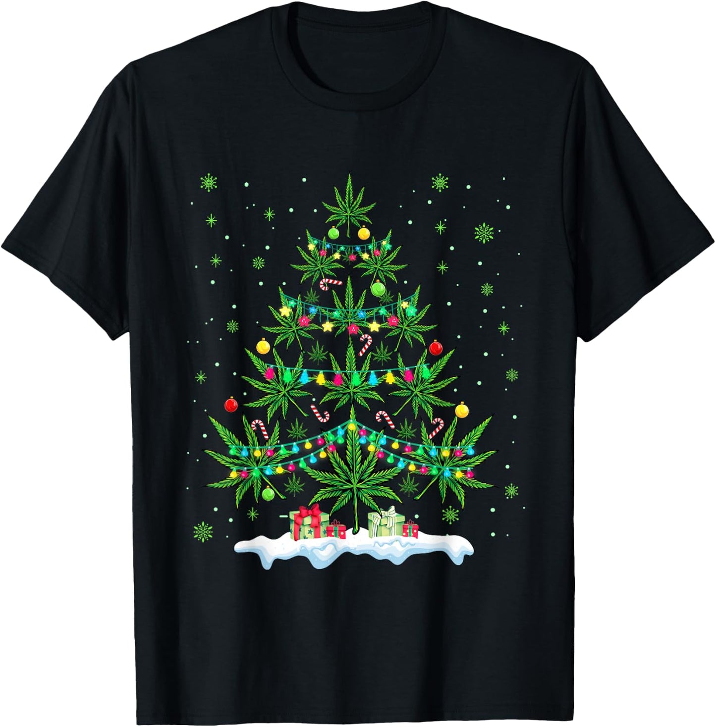 Cannabis Christmas Tree Xmas Funny Smoking Weed Marijuana T-Shirt - T-Shirt | Black
