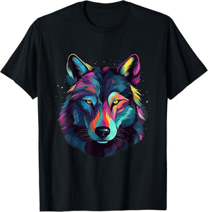 Wolf Pop Art Colorful Art Wolf Lover T-Shirt - T-Shirt | Black