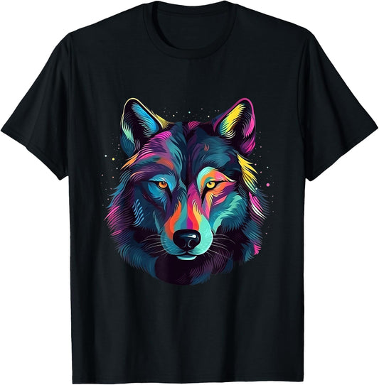 Wolf Pop Art Colorful Art Wolf Lover T-Shirt - T-Shirt | Black