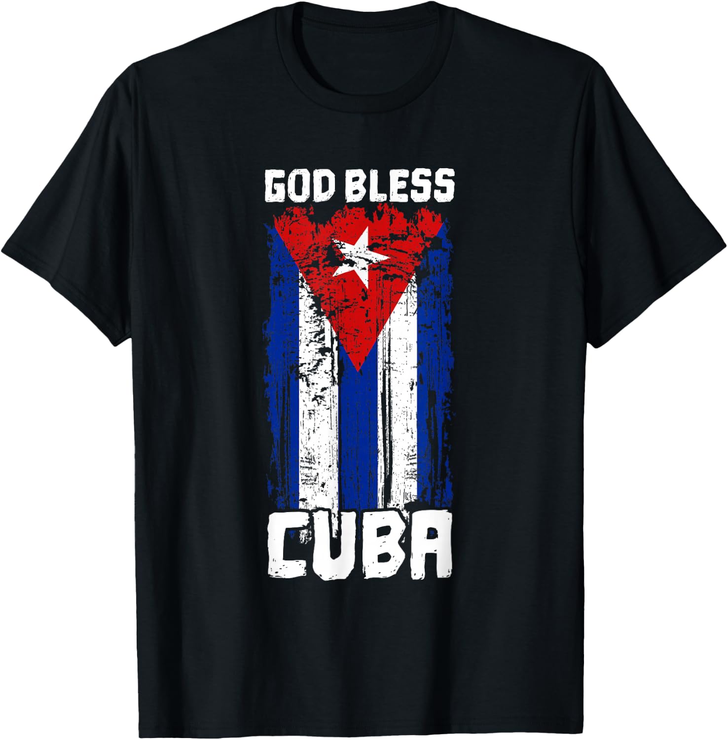 God Bless Cuba Retro Vintage Grunge Cuban Flag T-Shirt - T-Shirt | Black
