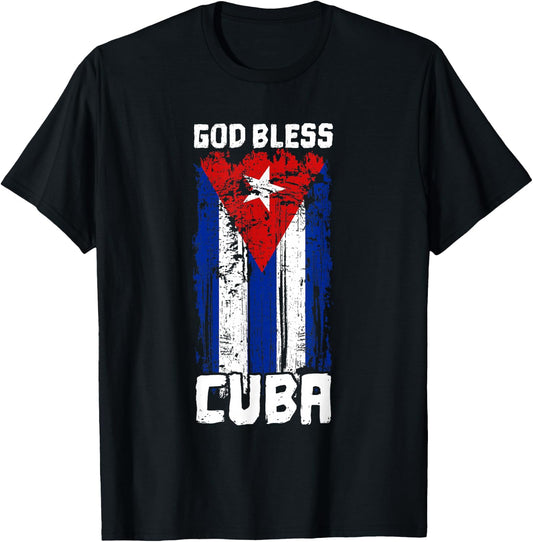 God Bless Cuba Retro Vintage Grunge Cuban Flag T-Shirt - T-Shirt | Black