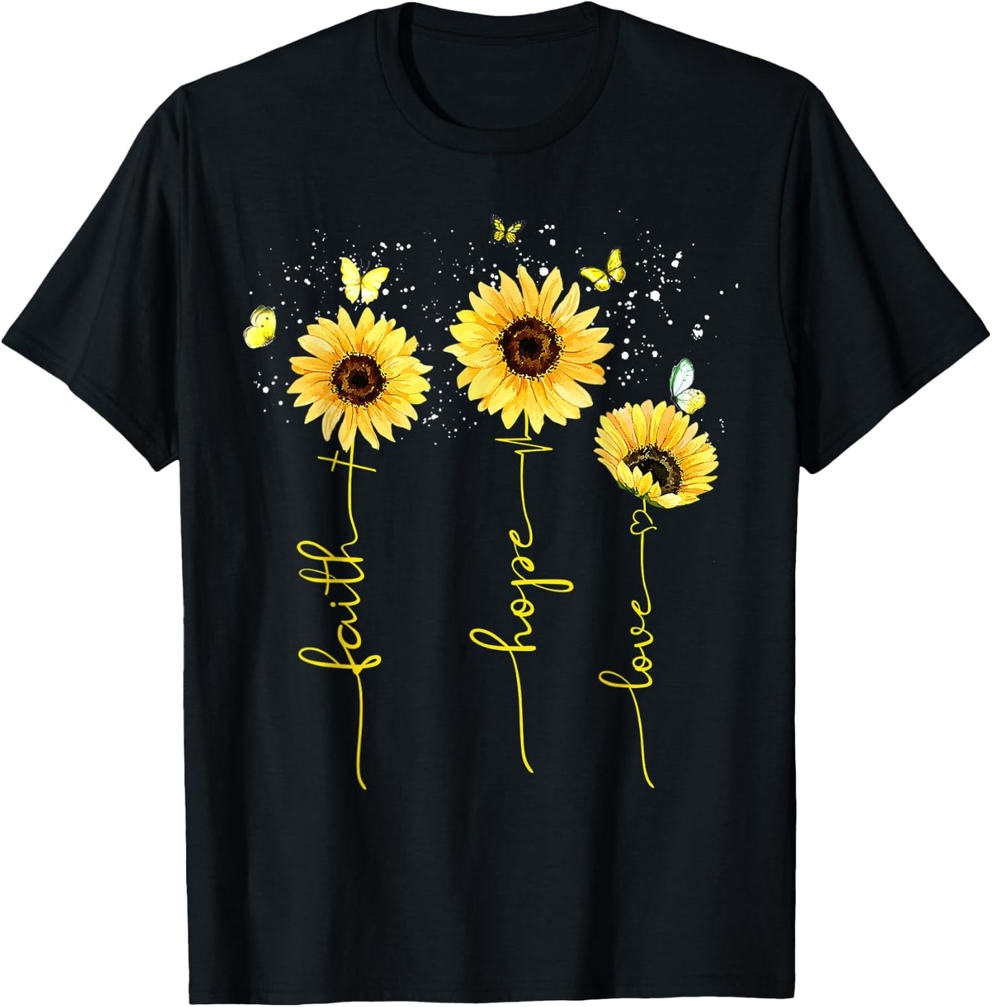 Christian Sunflower Faith Hope Love T-Shirt - T-Shirt | Black
