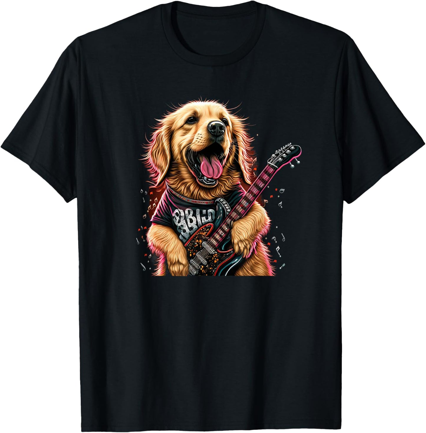 Funny Golden Retriever Rock & Roll music guitar T-Shirt - T-Shirt | Black
