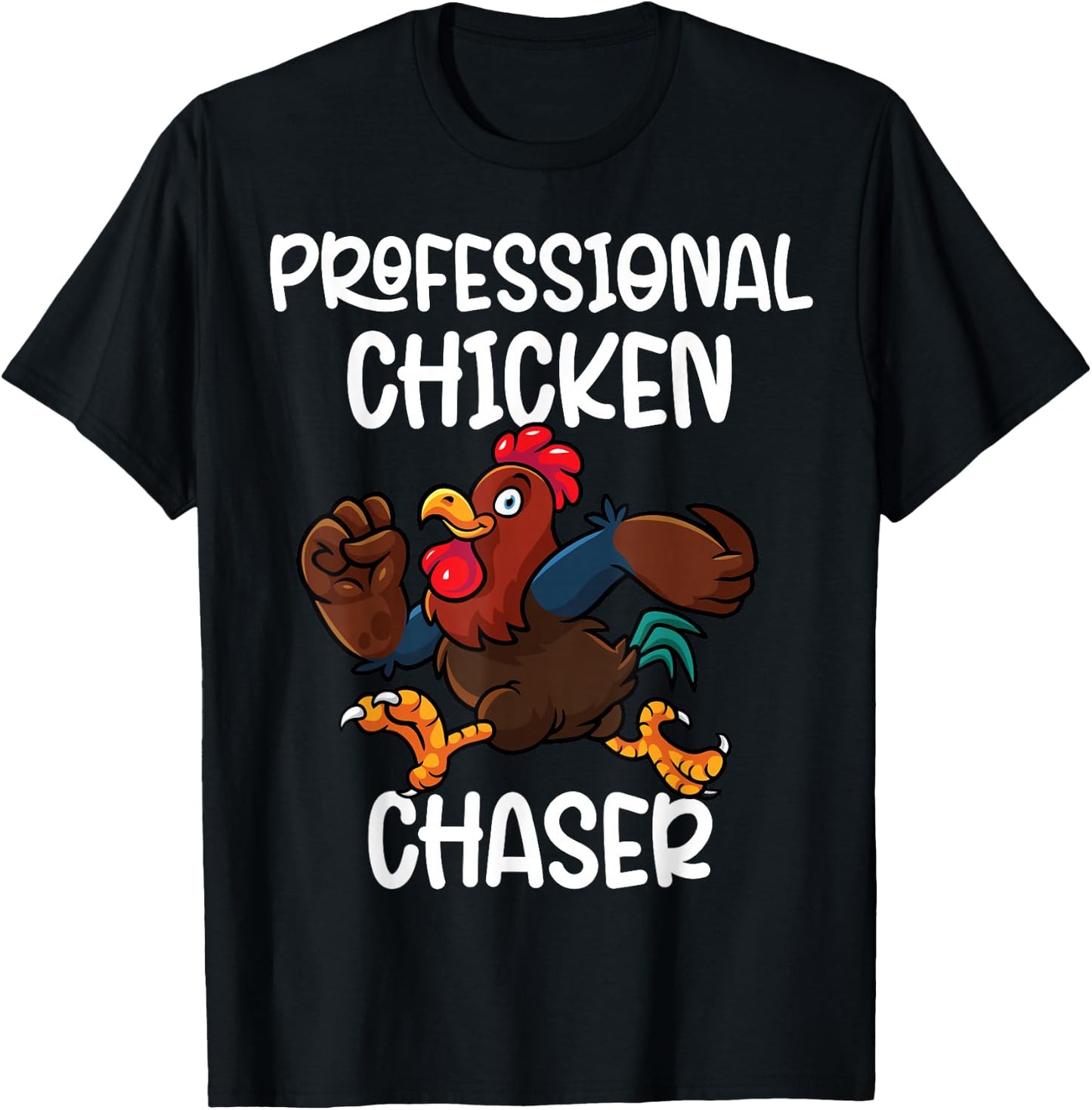 Professional Chicken Chaser Funny Farm Farmer Kids Running T-Shirt - T-Shirt | Black