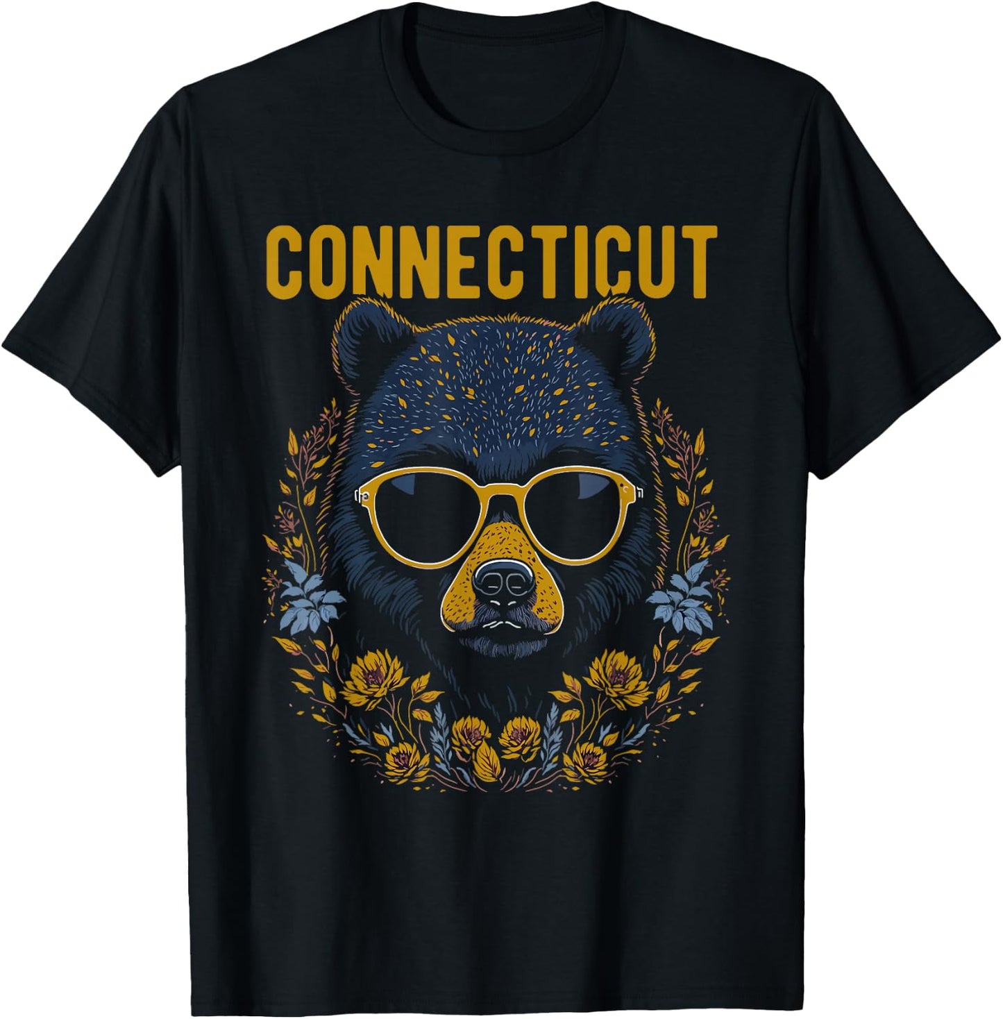 Connecticut USA Bear Wearing Glasses Design T-Shirt - T-Shirt | Black