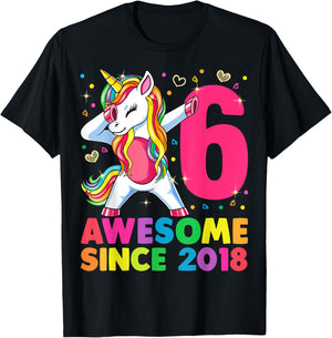6 Years Old Unicorn Dabbing 6th Birthday Girl Unicorn Party T-Shirt - T-Shirt | Black