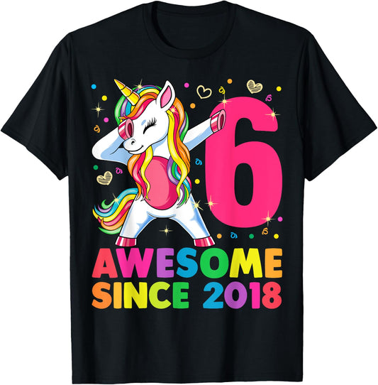 6 Years Old Unicorn Dabbing 6th Birthday Girl Unicorn Party T-Shirt - T-Shirt | Black