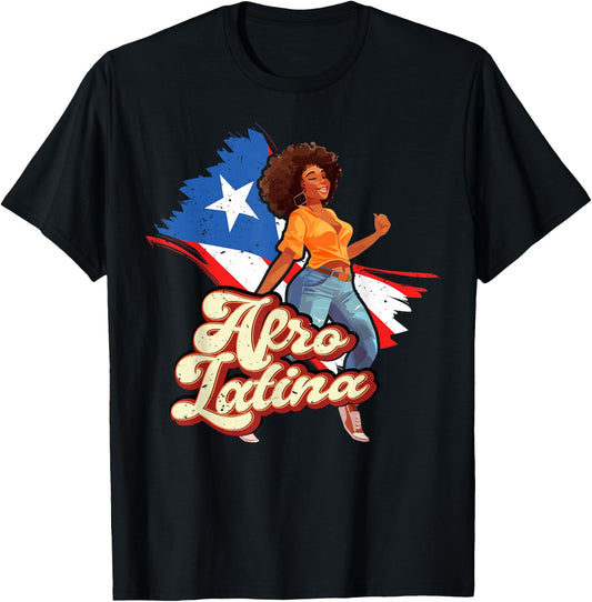 Puerto Rico Afro Latina boricua woman flag dancing caribbean T-Shirt - T-Shirt | Black