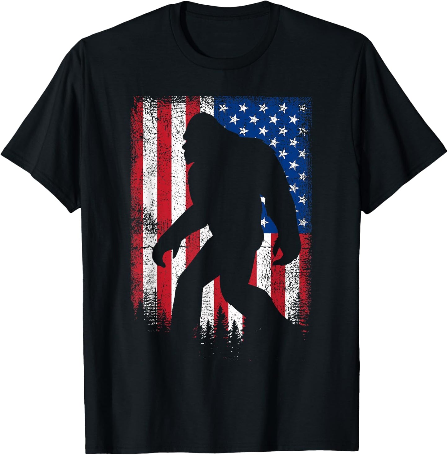 Bigfoot 4th Of July American USA Flag Patriotic Veterans Day T-Shirt - T-Shirt | Black