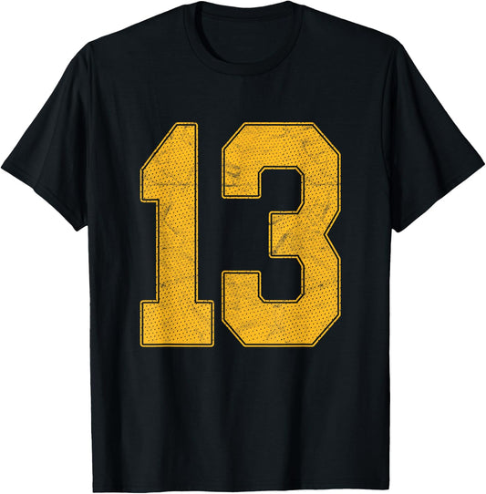 Number 13 Numbered Uniform Sports Team Jersey 13th Birthday T-Shirt - T-Shirt | Black