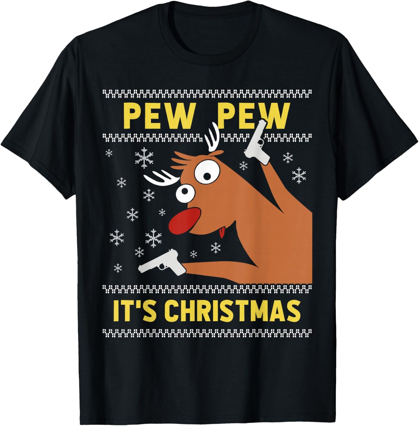 Ugly Christmas Sweater Funny CRAZY REINDEEER Xmas T-Shirt - T-Shirt | Black