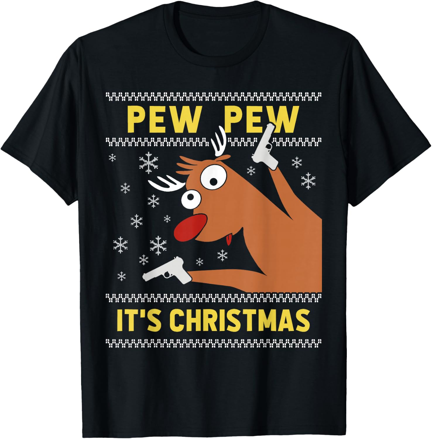 Ugly Christmas Sweater Funny CRAZY REINDEEER Xmas T-Shirt - T-Shirt | Black