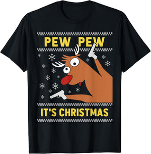 Ugly Christmas Sweater Funny CRAZY REINDEEER Xmas T-Shirt - T-Shirt | Black