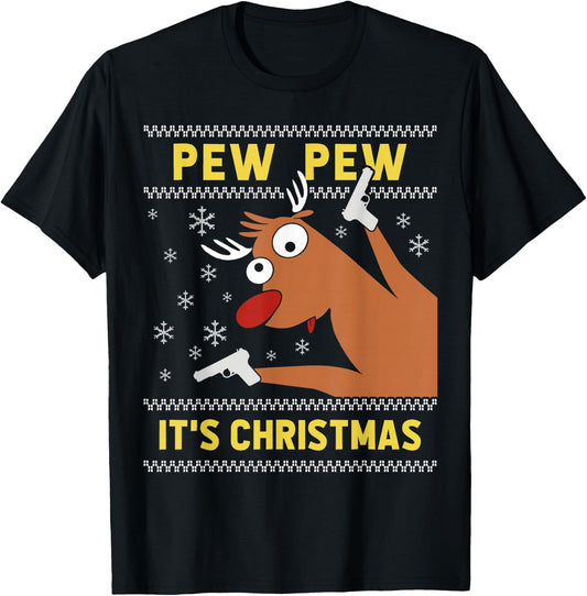 Ugly Christmas Sweater Funny CRAZY REINDEEER Xmas T-Shirt - T-Shirt | Black