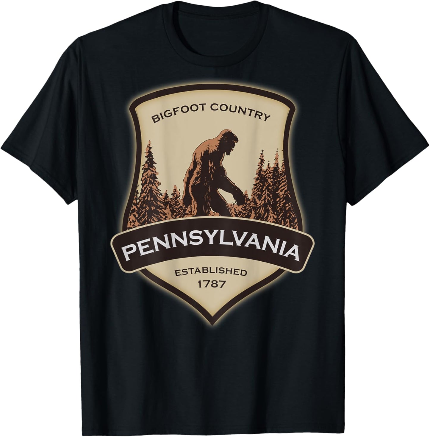 Printed On Back - Pennsylvania with a Bigfoot or Sasquatch T-Shirt - T-Shirt | Black