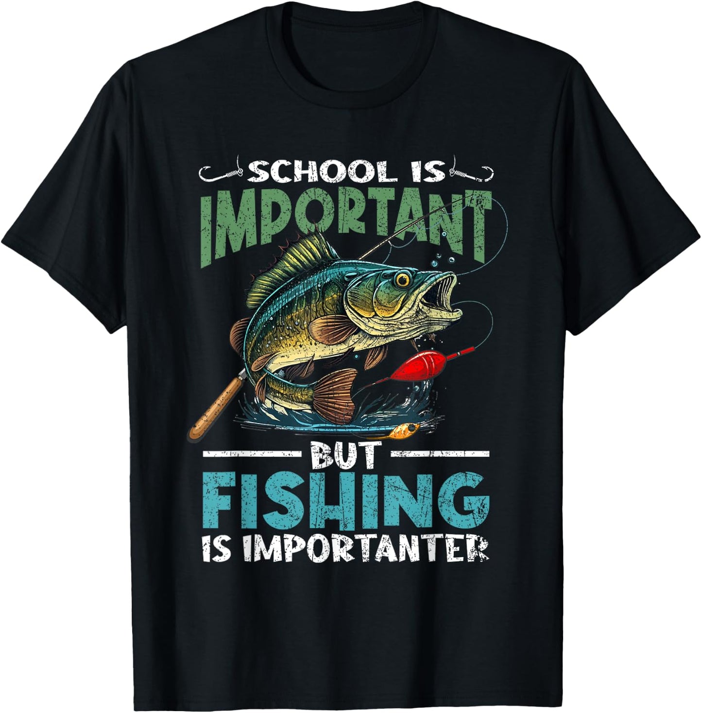 Funny Fishing For Boys Kids Youth Fish Saying Bass Fisherman T-Shirt - T-Shirt | Black