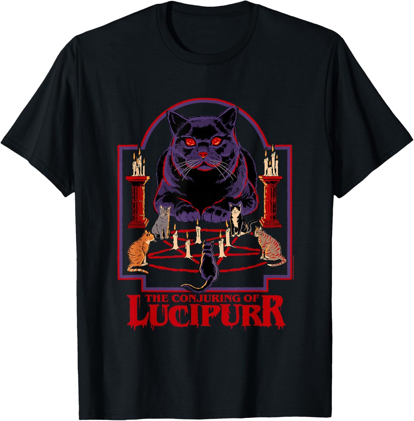 Steven Rhodes Conjuring of Lucipurr Retro Dark Humor T-Shirt - T-Shirt | Black