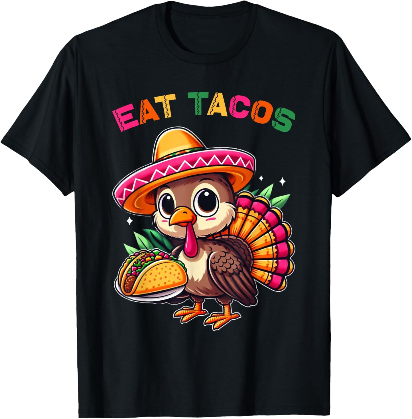 Funny Mexican Cute Turkey Eats Tacos Thanksgiving Kids Boys T-Shirt - T-Shirt | Black