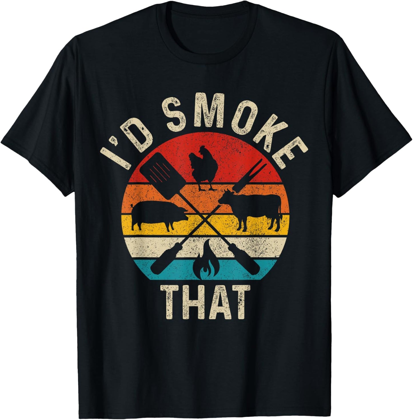 Chef Butcher BBQ I'd Smoke That Funny Father's Day Vintage T-Shirt - T-Shirt | Black