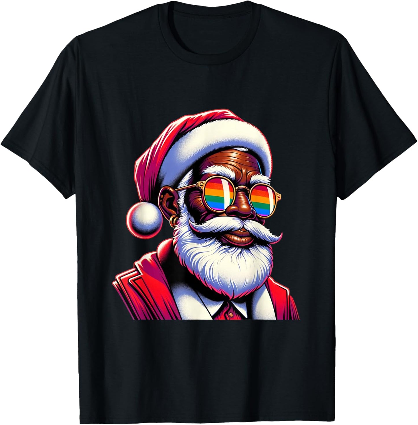 Retro Colored Gay Santa Face Rainbow Sunglasses Christmas T-Shirt - T-Shirt | Black