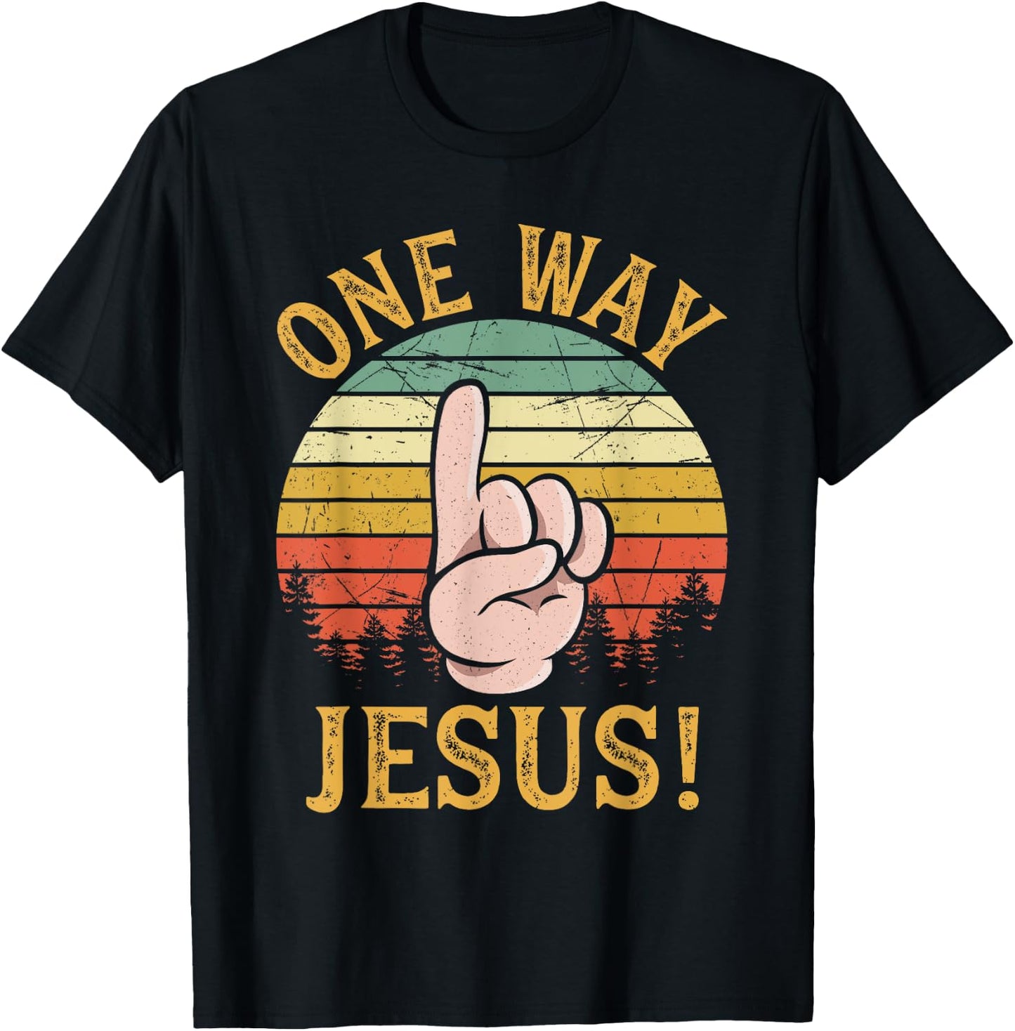 One Way Jesus People Finger Up Christian Revolution T-Shirt - T-Shirt | Black