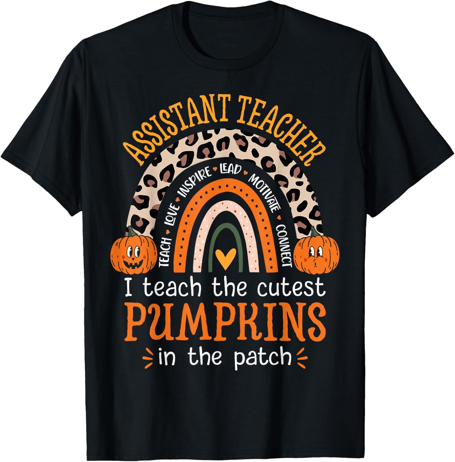 Assistant Teacher Rainbow Leopard Halloween Teacher T-Shirt - T-Shirt | Black